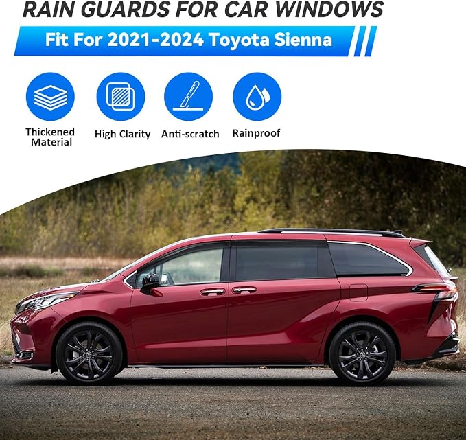 4pcs Front+Rear Smoke Tint Sun/Rain Guard Outside Mount Tape-On Vent Window - Image 2