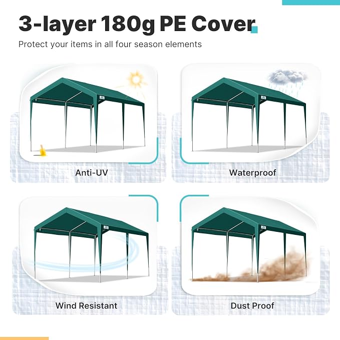 ADVANCE OUTDOOR Adjustable 10x20 ft Heavy Duty Carport Car Canopy Garage Boat - Image 4