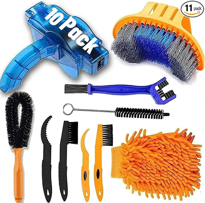 10pcs Bike Cleaning Kit, Bicycle Clean Brush Tool Including Chain Cleaner by QeeHeng