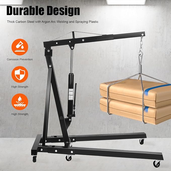 6.89Ft Folding Engine Lift 2 Ton Folding Cherry Picker Shop Crane Hoist Lift - Image 4