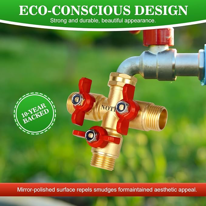 3 Way Hose Splitter, Solid Brass High Volume 3 Way Hose Splitter Valve - Image 4
