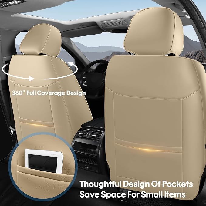 AOOG Front Seat Covers, Car Seat Covers Front Seats, Leather Seat Covers - Image 2