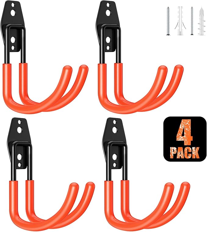 4 Pack 5.5x4.1 inch J Heavy Duty Garage Hooks, Solid Steel Wall Mount Hangers by MIKRUI