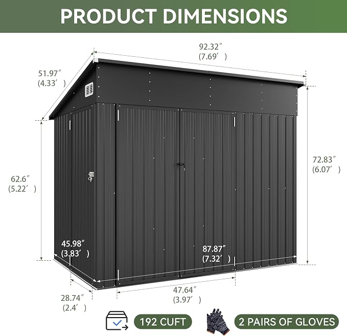 Aoxun 7' x 4' Shed 140 CU.FT Outdoor Waterproof Storage Shed - Image 3