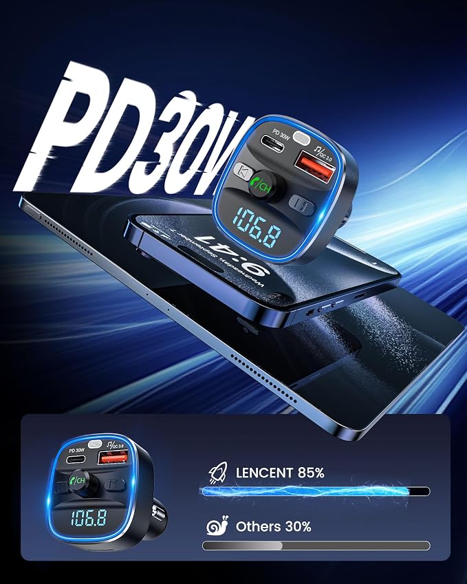 LENCENT Bluetooth 5.4 FM Transmitter Car Adapter 48W Wireless Radio Music - Image 5