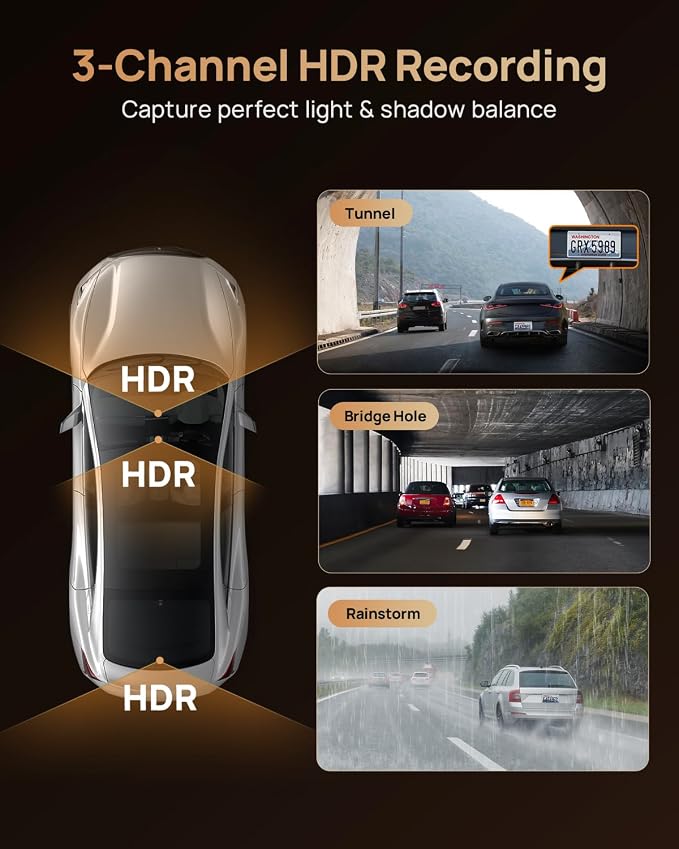 70mai 4K T800 3 Channel Dash Cam, Dash Cam Front and Rear Inside, STARVIS 2 - Image 4