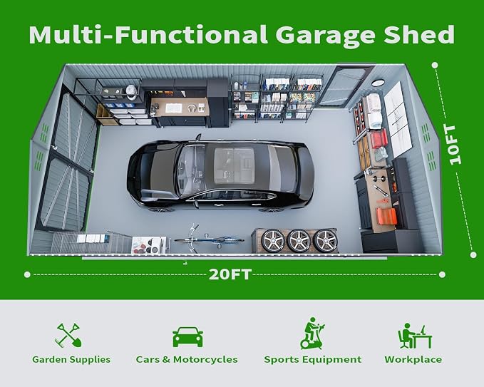 10x20 FT Upgrade Outdoor Storage Shed, Metal Garage Shed - Image 8