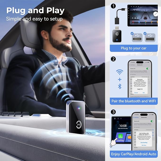 Wireless CarPlay Adapter for iPhone, Convert Wired CarPlay to Wireless - Image 2