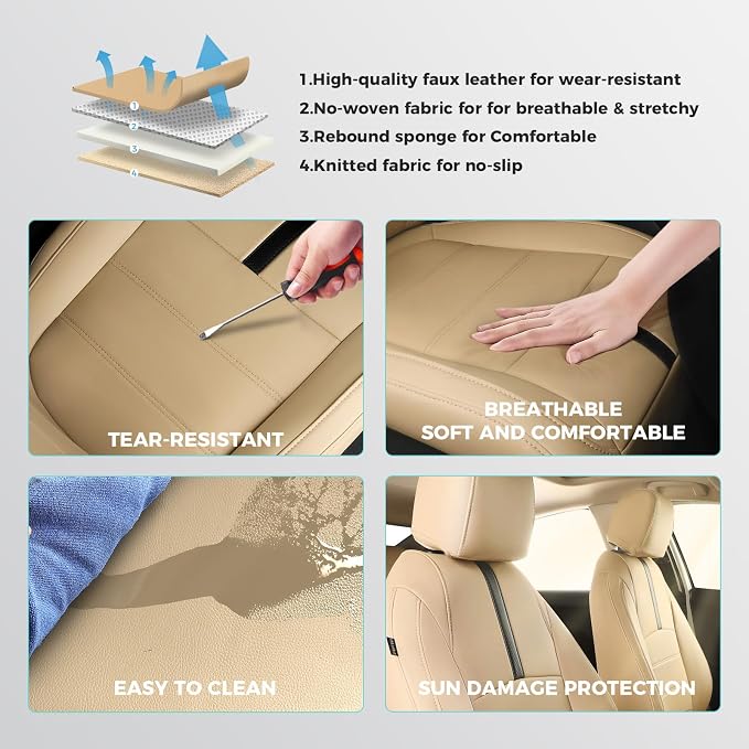 Seat Covers for Honda Civic Sedan 4DR Sedan LX 2022 2023 2024 2025, Leather Car - Image 5