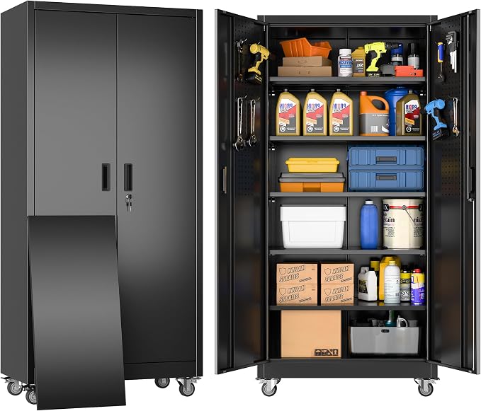 Garage Storage Cabinet with Wheels & Pegboard, Assembly Required by GANGMEIMENTALSTORAGECABINET