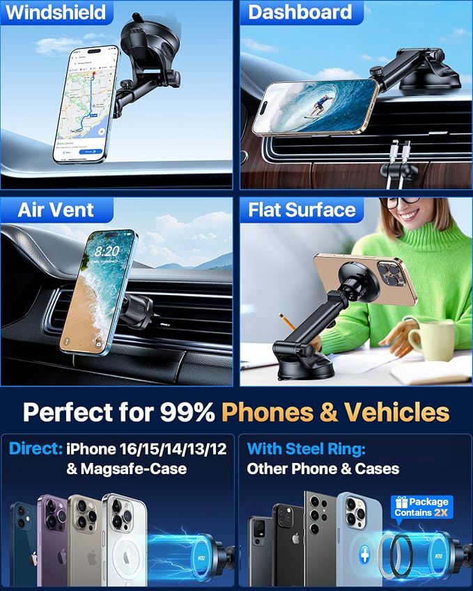 HTU for MagSafe Car Phone Mount Magnetic Phone Holder for Windshield Vent - Image 7
