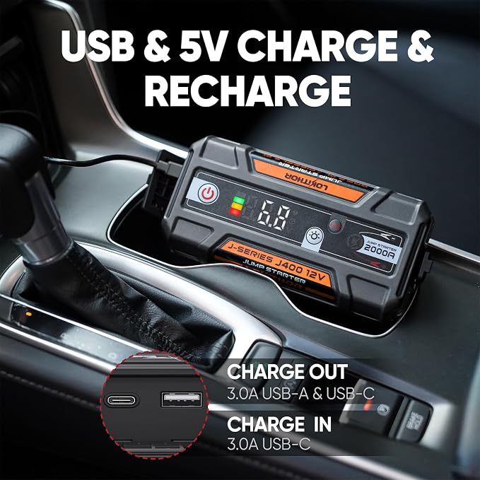 J400 2000A 12V Portable Lithium Jump Starter, Car Battery Booster Pack - Image 7