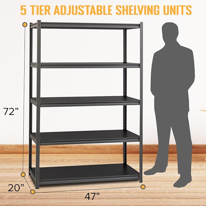 Rigma 5 Tier Garage Shelf, Heavy Duty Steel Shelving Unit, Adjustable Metal - Image 2