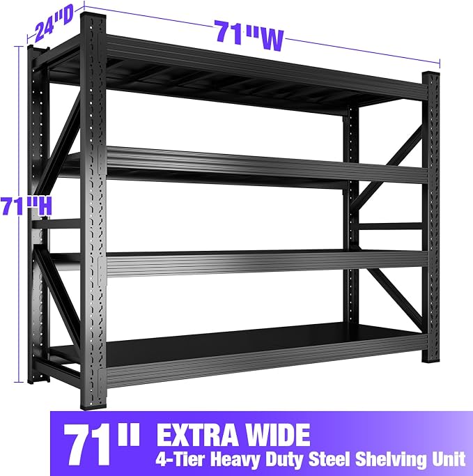 Metal Garage Shelving Unit, Heavy Duty 4-Tier Adjustable Storage Rack, 6000 LBS - Image 2