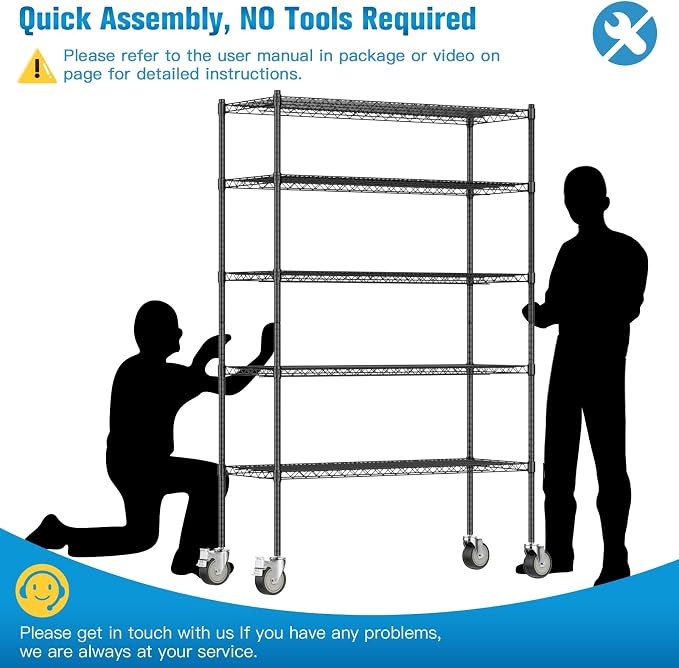 Wire Shelving with Wheels, 3000 Lbs Storage Shelves Heavy Duty, - Image 6