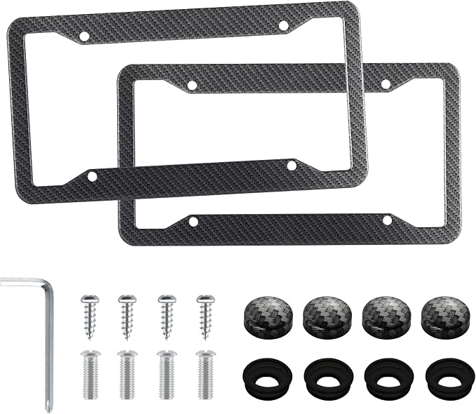 LivTee Carbon Fiber License Plate Frames, 4 Holes Stainless Steel License Plate by LivTee