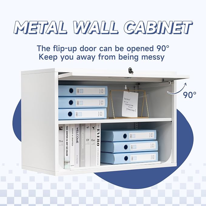 Metal Wall Cabinet with Locking Door and Shelf, Hanging Garage Cabinets with - Image 4