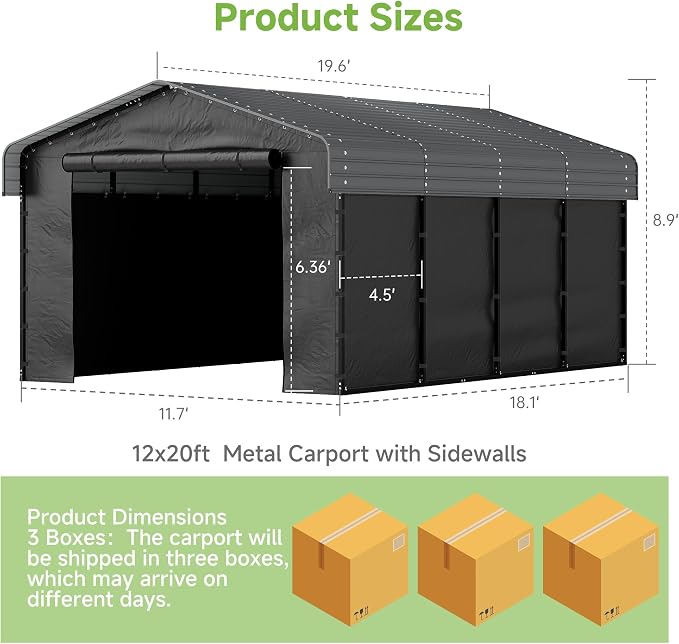 Real Relax 12'x20' Heavy Duty Metal Carport, Outdoor Garage Car Shelter Shade - Image 5