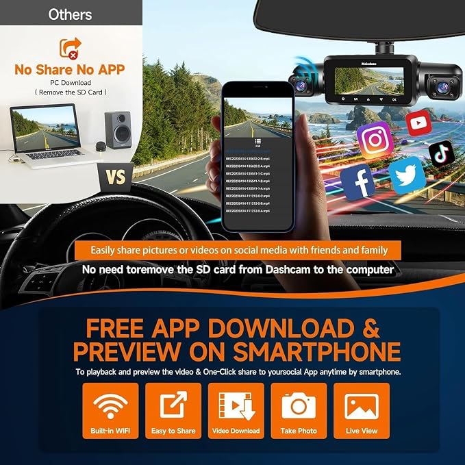 360° Dash Cam Front and Rear Inside, 4 Channel FHD 4 * 1080P, Wi-Fi GPS Voice - Image 7