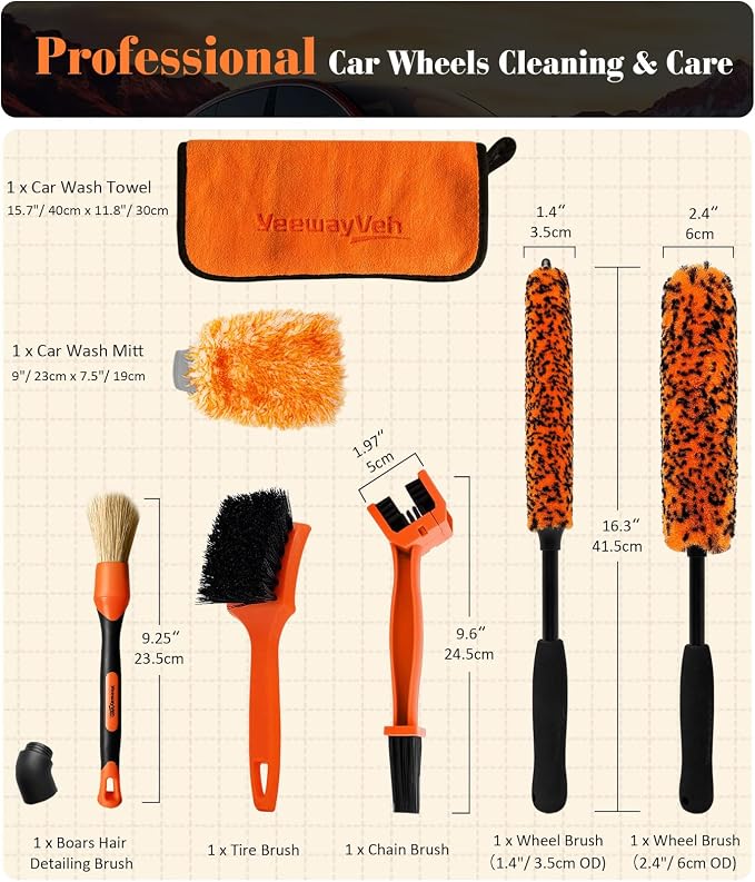 7PCS Motorcycle Cleaning Kit, 2-Size Bendable Wheel Brush, Tire and Chain Brush - Image 9