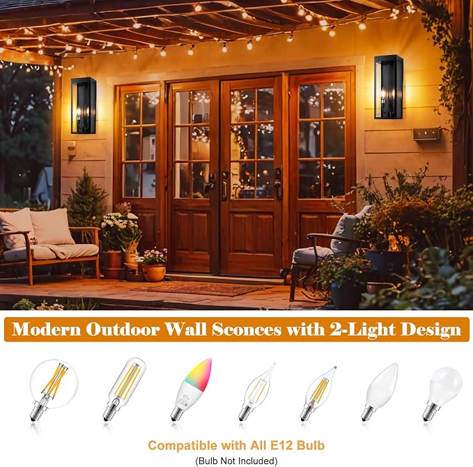 Outdoor Wall Lights 16 Inch Large, 2 Pack Black Modern Exterior Lighting - Image 5