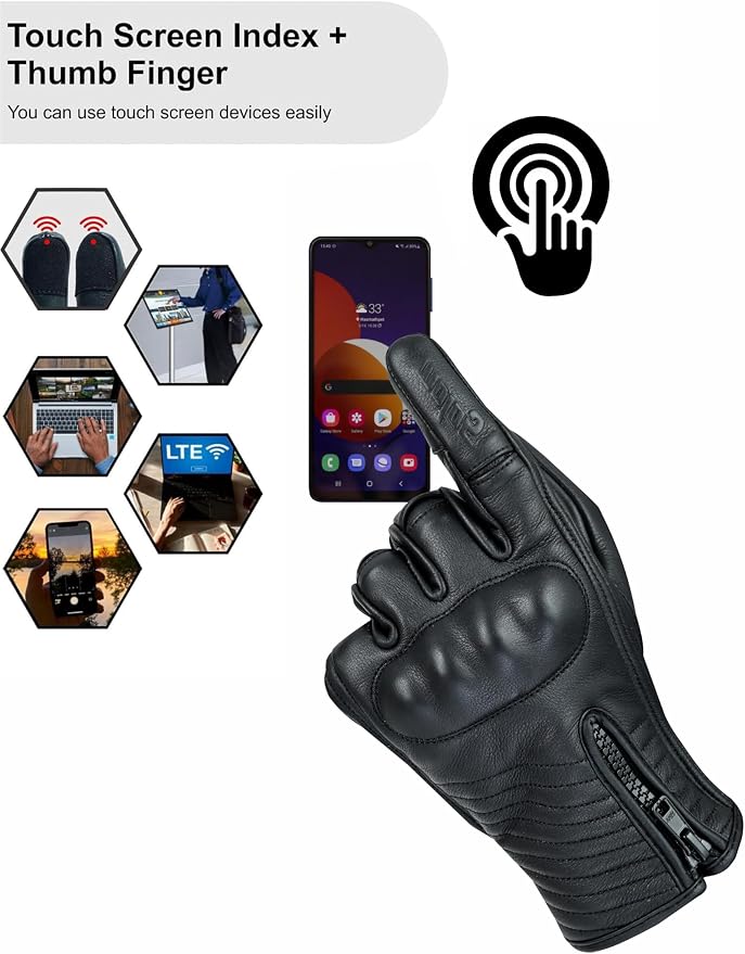 Full Finger Leather Motorcycle Gloves - Image 6