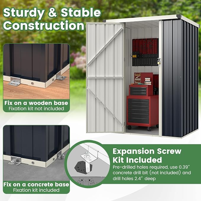 Goplus 3.8 x 2.8 FT Storage Shed Outdoor, All-Weather Steel Utility Storage - Image 3