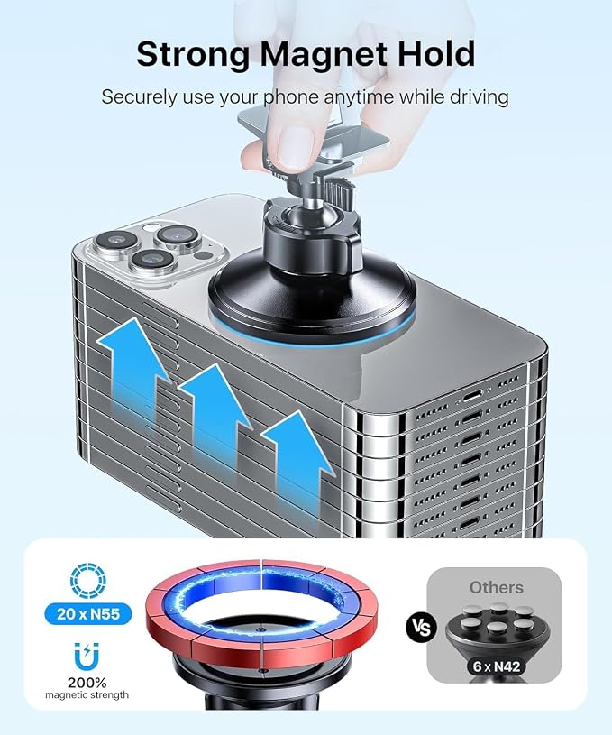 andobil Magnetic Phone Holder for Car Vent Suitable for iPhone 16/15/14 Grey - Image 2