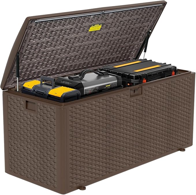 Premium Pro Edition 180 Gallon Lockable Resin Deck Box, Waterproof & by Home