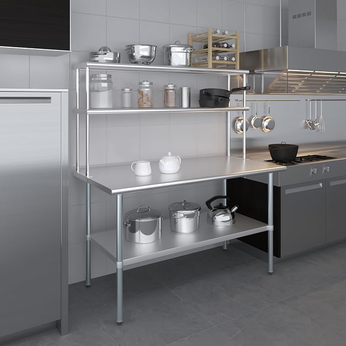 Amgood Stainless Steel Work Table Double Tier Overshelf | Metal Kitchen Prep - Image 8