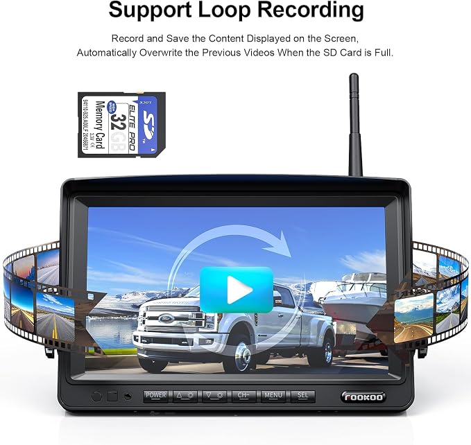 Fookoo 1080P 7" Wireless Backup Camera System, IP69 Waterproof Rear View Front - Image 3