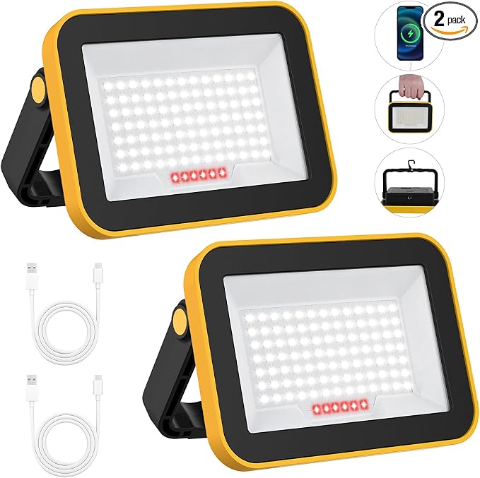 2 Pack Work Light Portable SMD LED Super Bright Rechargeable Flood Light by TSUNESLUX