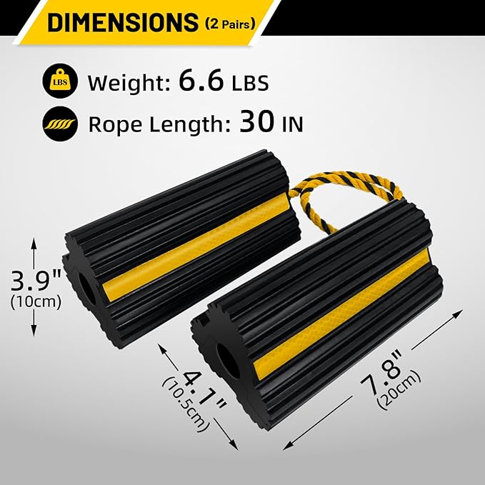 ROBLOCK 2 Pairs Wheel Chocks Heavy-Duty Rubber Wheel Block Non-Slip Base - Image 2