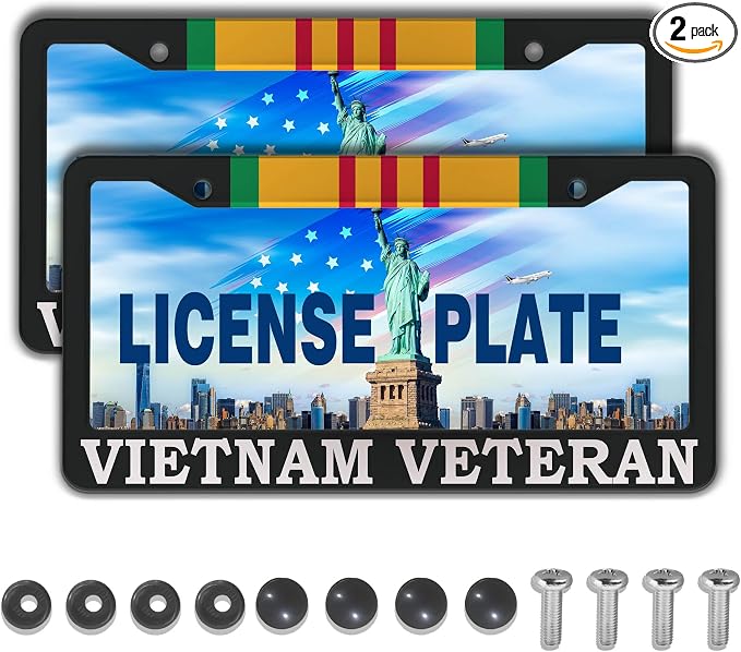 License Plate Cover Black and White License Plate Frames Vietnam Veteran by Unknown