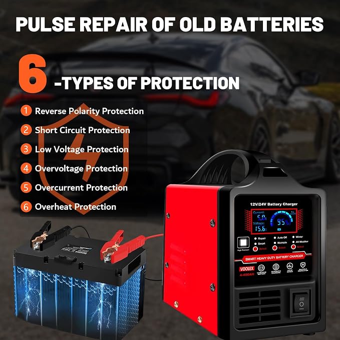 Voolex Car Battery Charger 12V 24V Portable Automotive Trickle Charger Battery - Image 4