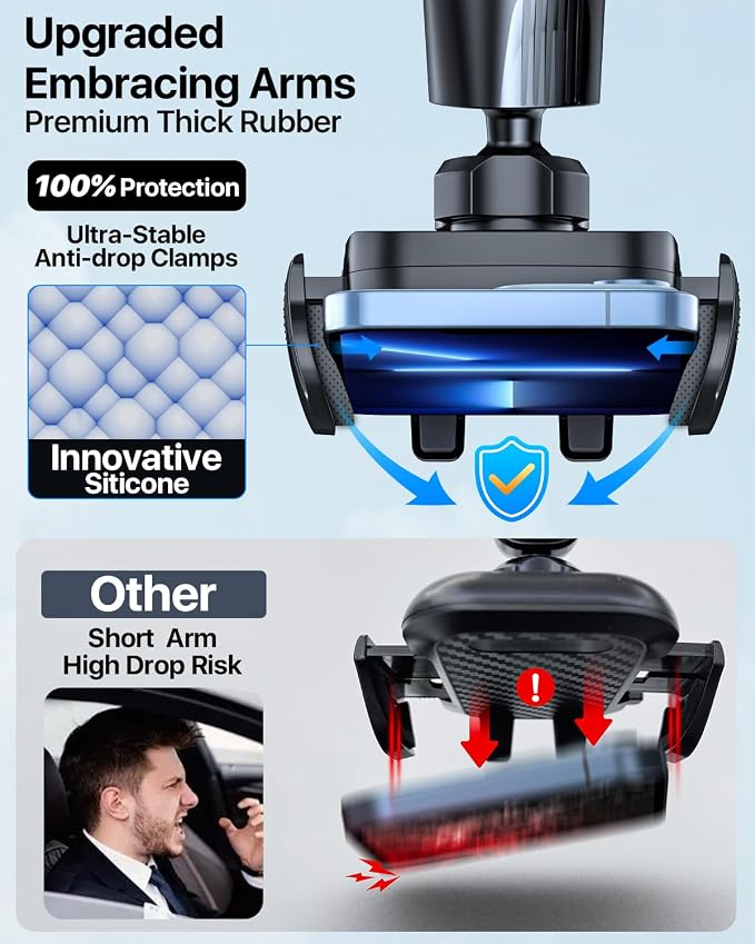 HTU Upgraded Strongest Suction Car Phone Holder Bendable Arm, Never Block View - Image 6