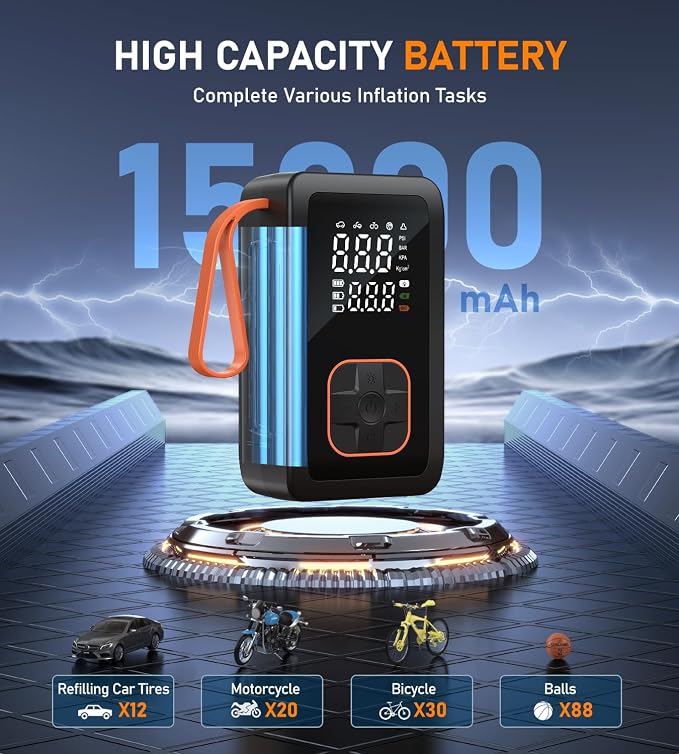 Tire Inflator Portable Air Compressor, 180PSI & 15000mAh Cordless Air Pump - Image 4