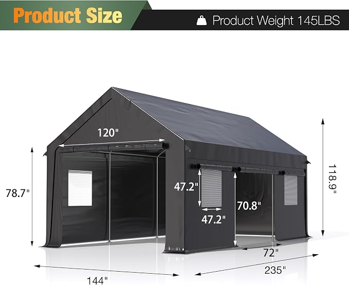 Polar Aurora Carport, 12x20 FT Heavy Duty Carport - Image 2