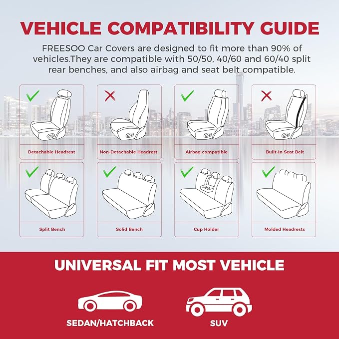FREESOO Car Seat Covers Full Set, Waterproof Automotive Seat Covers, Leather - Image 7