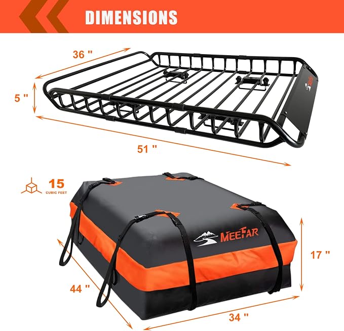 MeeFar Roof Rack Carrier Basket Universal Rooftop 51" X 36" X 5" + Waterproof - Image 4