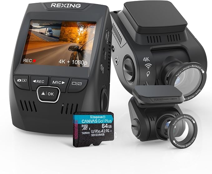 V1P SE 4K Dual Dash Cam w/GPS, Wi-Fi & 2pcs-CPL Filter | 512GB Support | Front by RexingUSA