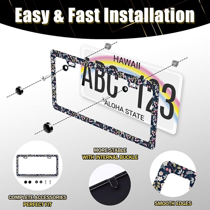 Blue Floral Flowers License Plate Frame Beautiful Flower License Plate Holder - Image 7