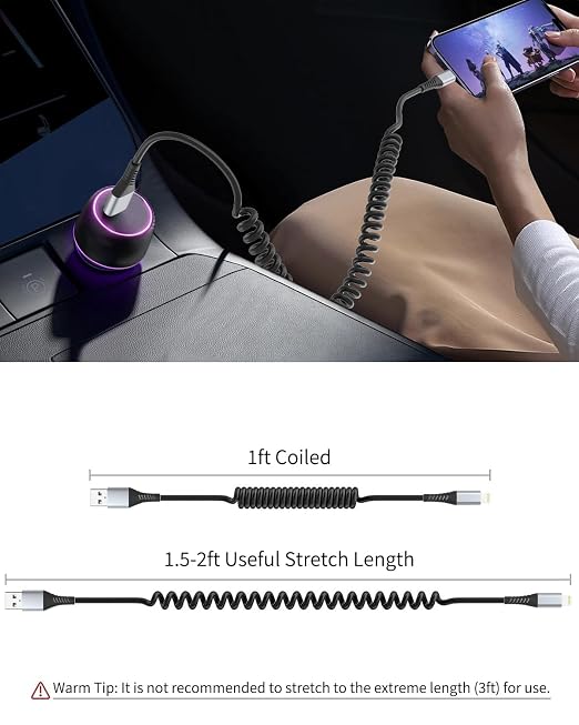 Coiled Lightning Cable, 2 Pack Retractable iPhone Charger Cord - Image 5