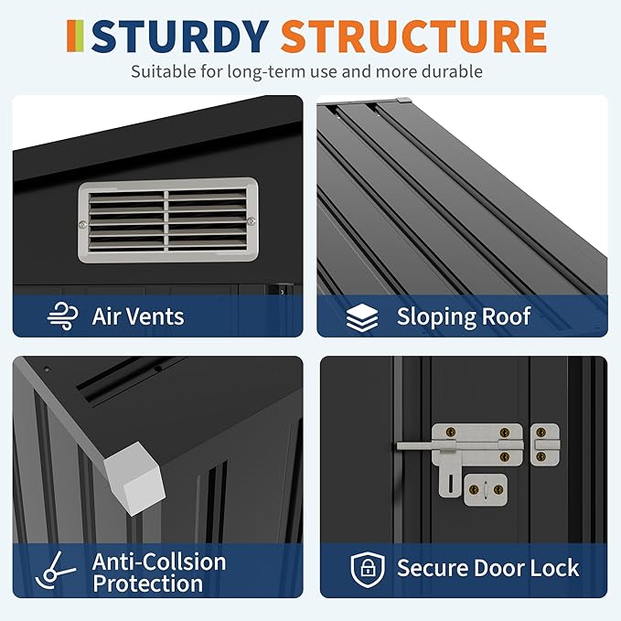 4x8 FT Metal Outdoor Lean to Storage Shed, Lean to Garden Shed Utility Tool Shed - Image 5