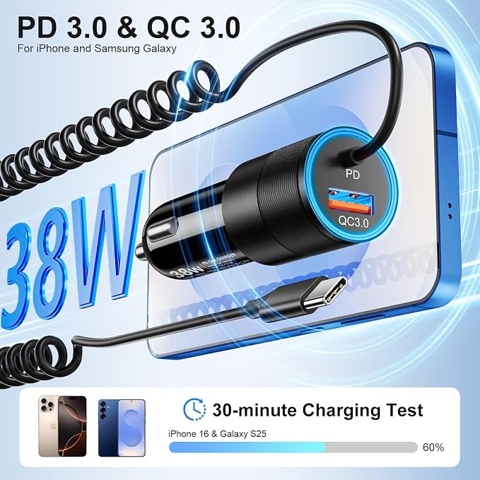 Car Charger USB C, 38W Super Fast Car Adapter - Image 2