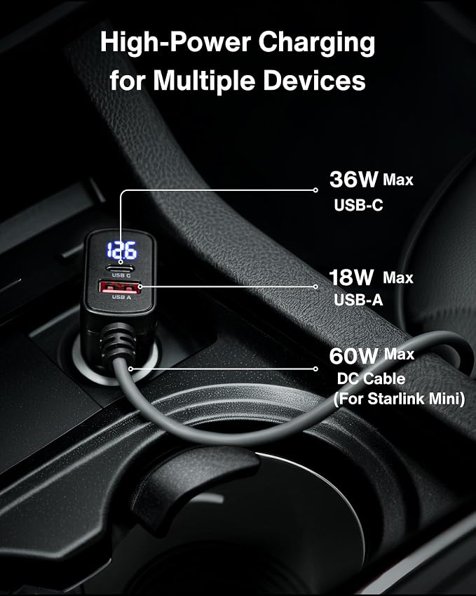 Car Charger Cable for Starlink Mini 16.5FT - Image 2