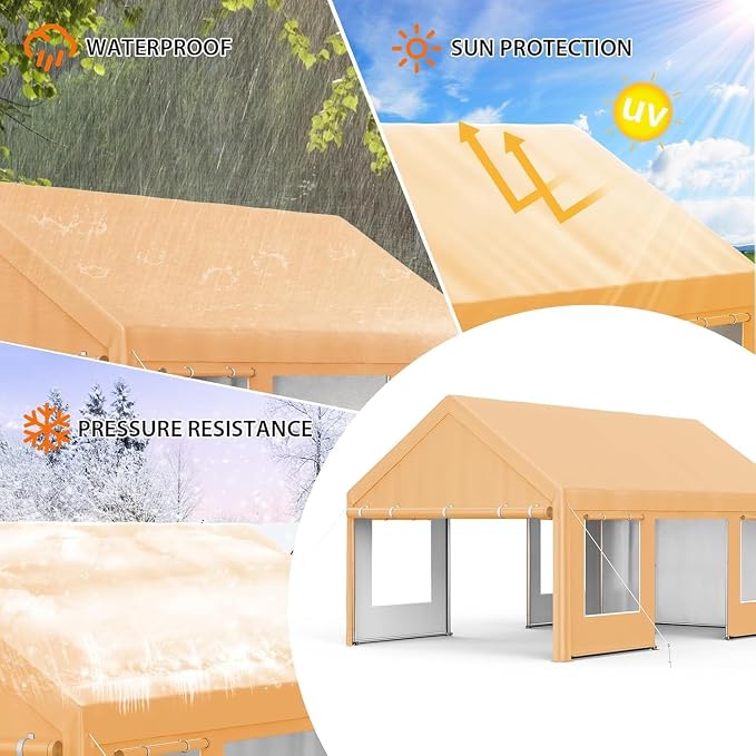 13x20 FT Heavy Duty Carport, Oversized Portable Garage - Image 4