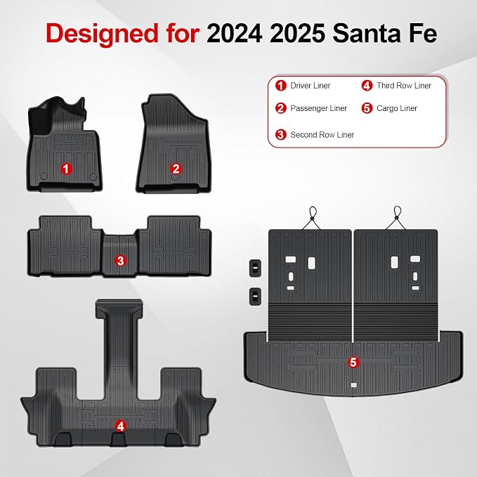 Floor Mats for 2025 Hyundai Santa Fe, All Weather TPE Cargo Mat - Image 8