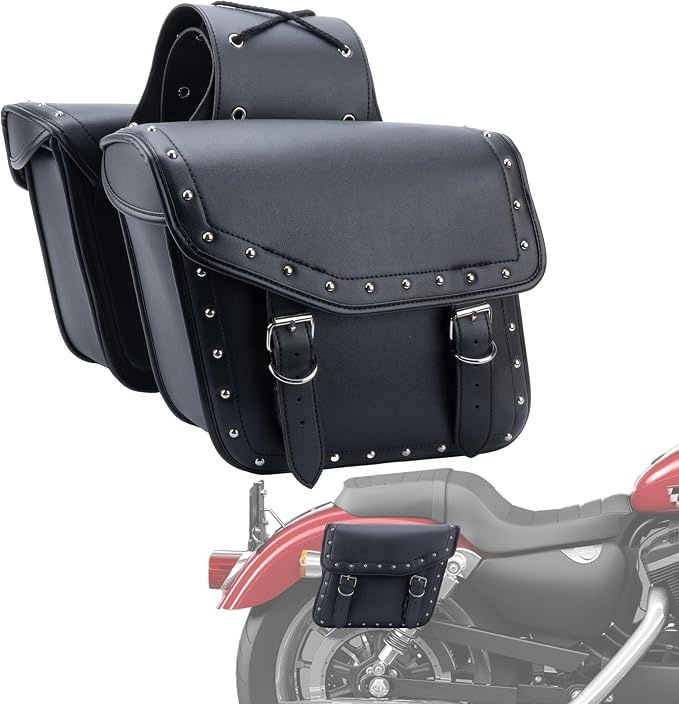 30L Motorcycle Saddlebags Water-Resistant PU Leather Storage by Unknown