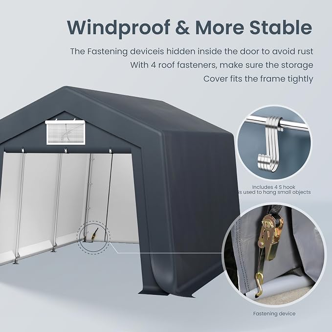 PHI VILLA 10'X15'*8.7' Outdoor Portable Storage Shelter Shed Garage - Image 8